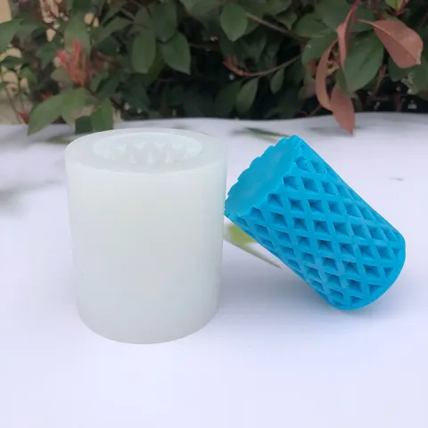 Stampo per Candele in Silicone Cilindrico con Trama a Griglia Bianco Trasparente Fai da Te Strumento per Artigianato in Gesso per Aromaterapia Decorazione Domestica