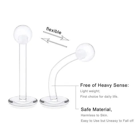 Flexible Acrylic Horseshoe Nose Ring Eyebrow Stud Tongue Piercing Retainer Clear Body Jewelry Set
