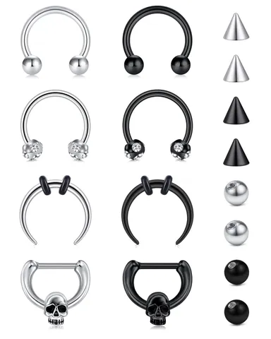 Unisex Stainless Steel Captive Bead Nose Rings Body Piercing Jewelry Horseshoe Septum Rings Lip Rings Set