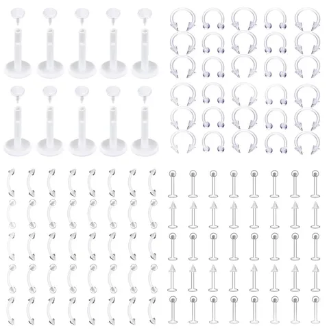 Flexible Acrylic Horseshoe Nose Ring Eyebrow Stud Tongue Piercing Retainer Clear Body Jewelry Set