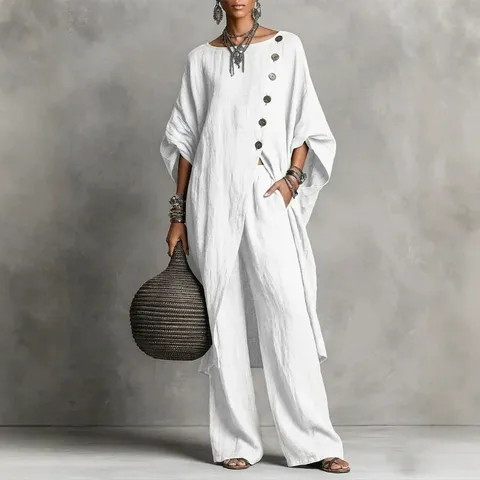 Damen Casual Asymmetrisches Hemd Und Weites Bein Hosen Set Mode Urban Langarm Oberteil Und Unterteil Passende Outfits