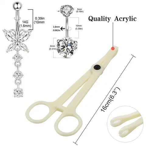 Kit de Piercing Profesional para Ombligo Anillos de Acero Inoxidable Conjunto de Herramientas de Perforación