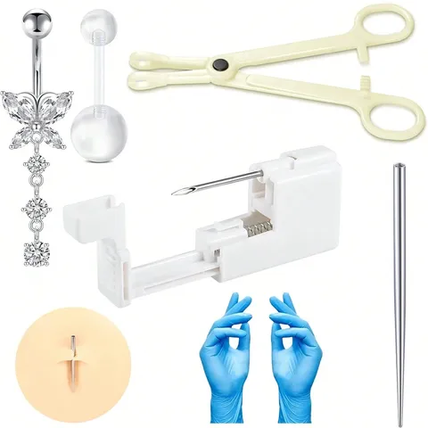 Kit de Piercing Profesional para Ombligo Anillos de Acero Inoxidable Conjunto de Herramientas de Perforación