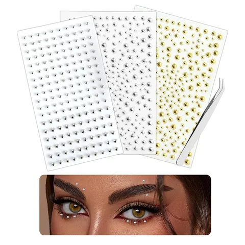 Gezicht En Lichaam Strass Stickers Zelfklevend Kristal Parel Gezicht Edelstenen Make-Up Oorbel Set Met Pincet Feest Sieraden