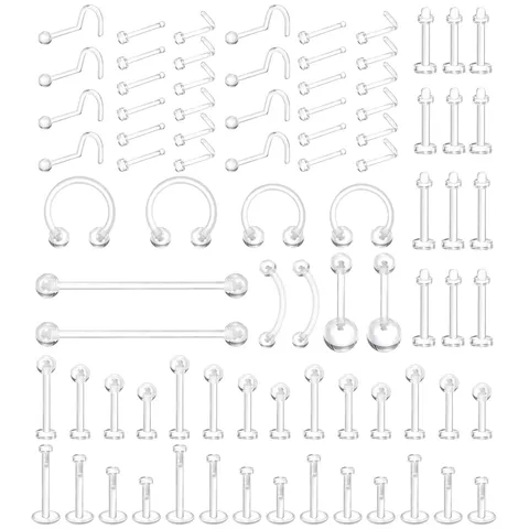 Transparent Acrylic Body Piercing Jewelry Set Nose Studs Lip Rings Ear Cartilage Piercing Retainer Clear Body Jewelry Kit