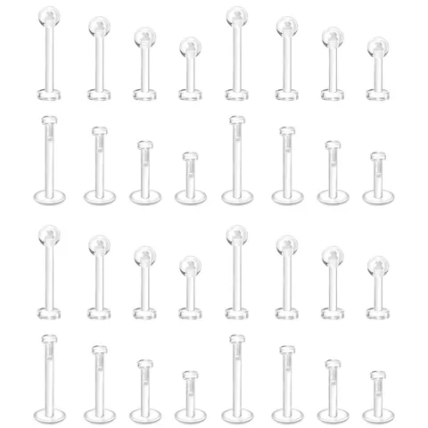 Transparent Acrylic Body Piercing Jewelry Set Nose Studs Lip Rings Ear Cartilage Piercing Retainer Clear Body Jewelry Kit