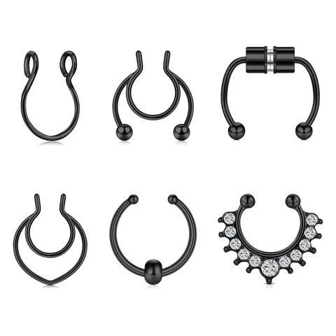 316L Stainless Steel Fake Nose Ring Septum Piercing Horseshoe Rhinestone Lip Stud Body Jewelry Set For Women Men