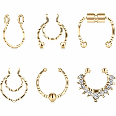 316L Stainless Steel Fake Nose Ring Septum Piercing Horseshoe Rhinestone Lip Stud Body Jewelry Set For Women Men