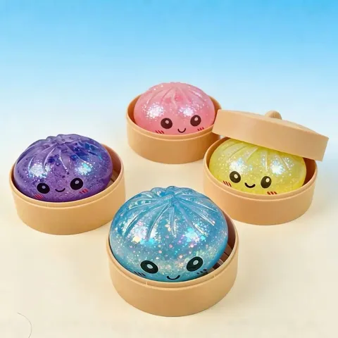 Niedliche Cartoon Simulation Essen Knödel Squishy Spielzeug Glitzer Goldperlen Sensation Weiche Sensorische Stressabbau Spielzeug Mini Dampfgarer Paket