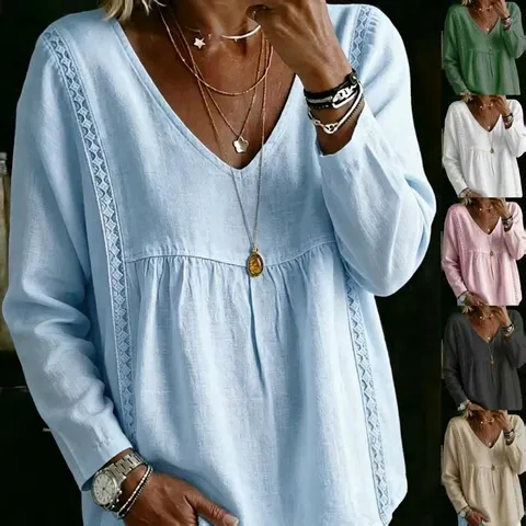 Γυναικείο Casual Μακριά Μανίκια V-hals Μονόχρωμο Φαρδιά Γραμμή Patchwork Top Fashion Basic T-Shirt