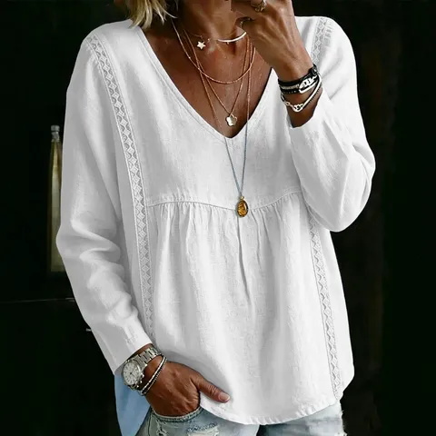 Γυναικείο Casual Μακριά Μανίκια V-hals Μονόχρωμο Φαρδιά Γραμμή Patchwork Top Fashion Basic T-Shirt