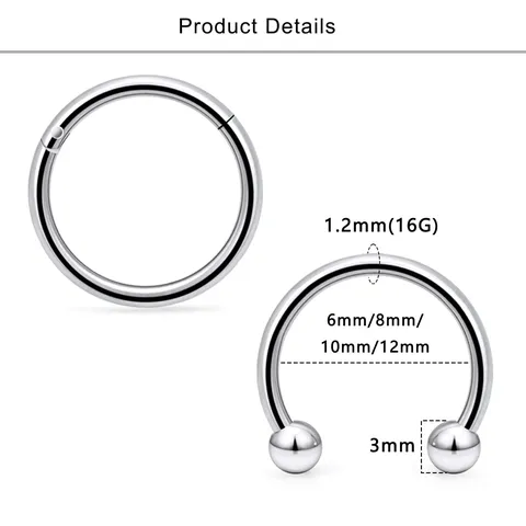 Stainless Steel Septum Ring Lip Ring Nose Piercing Body Jewelry Horseshoe Ring And Captive Bead Ring For Women Men