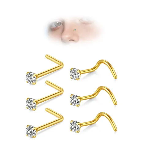 Minimalista 316L Acero Inoxidable Anillo de Nariz Pendiente Conjunto Con Zirconia Joyería de Cuerpo Accesorios de Piercing Unisex