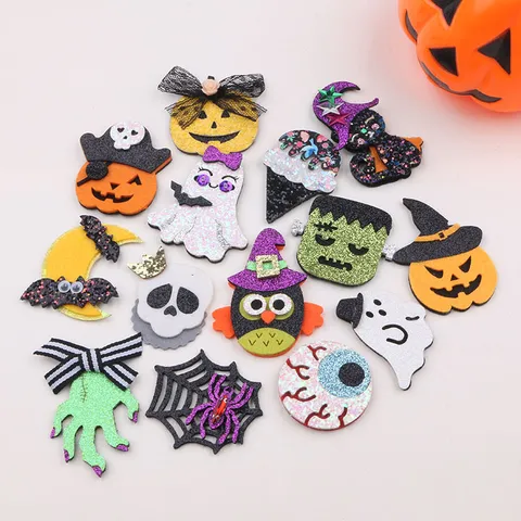 Halloween DIY Craft Accessories Felt Pumpkin Ghost Cartoon Party Decorations Handmade Glitter Ornaments For Cake Toppers