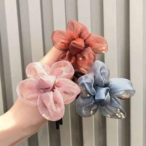 Coleteros de Flores de Tela para Niñas Pinzas para el Pelo Florales de Gasa Accesorios para el Cabello