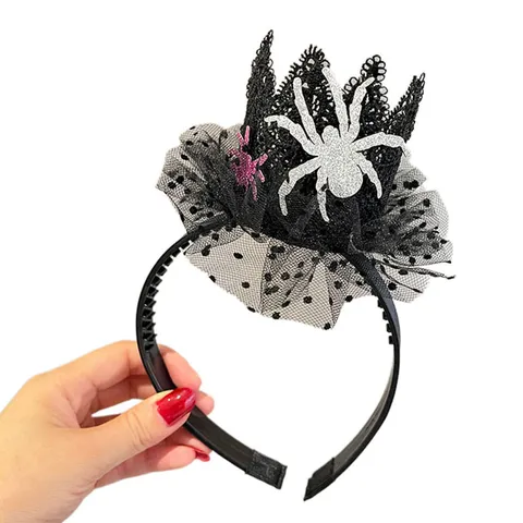 Halloween Encaje Negro Araña Bruja Corona Diadema Y Varita Mágica Accesorios Pelo