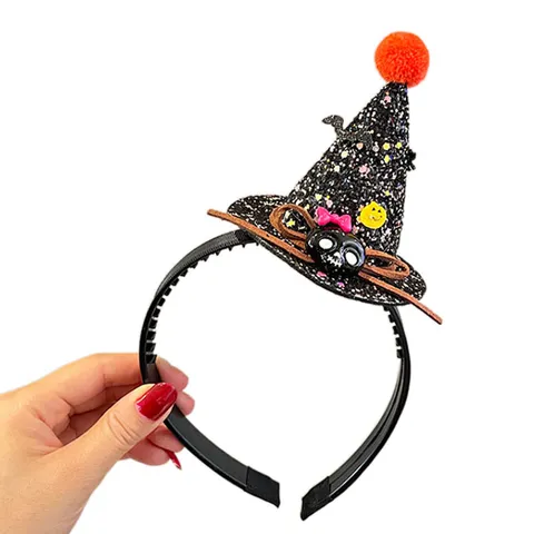 Halloween Kids Witch Hat Headband Glitter Sequin Hair Clip Pumpkin Skull Bat Hair Accessories Party Decor