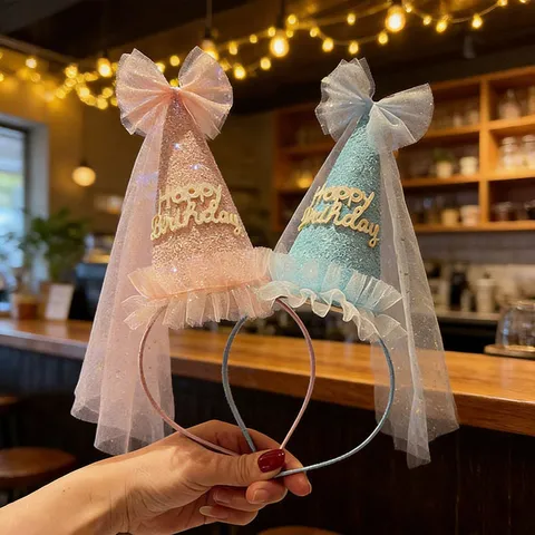 Kids Birthday Party Crown Headband Sweet Mesh Bow Sequins Hair Band Girls Princess Hair Accessories For Children