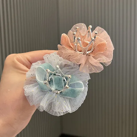 Süße Prinzessin Krone Netz Haarschmuck Für Mädchen Niedliche Strass Schleife Schmetterling Haarspange Kinder Handgefertigt
