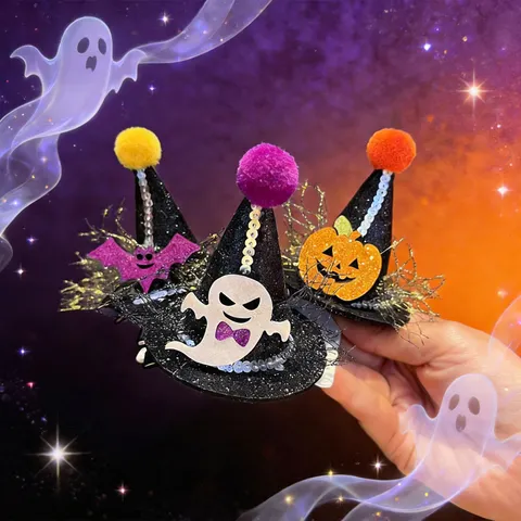 Halloween Mini Hexenhut Haarspangen Pailletten Netz Gespenst Kürbis Fledermaus Haarnadeln Für Kinder Mädchen Maskerade Party Kopfschmuck Zubehör