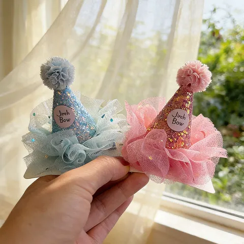 Koreanische Prinzessin Geburtstag Partyhut Haarklammer Glänzende Pailletten Netz Tüll Bommel Haarnadel Festival Performance Baby Mädchen Haarschmuck