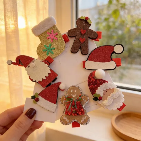 Weihnachten Haarspangen Süße Cartoon Weihnachtsmann Rentier Lebkuchenmann Pailletten Kunstpelz Haarnadeln Festival Party Mädchen Haarschmuck