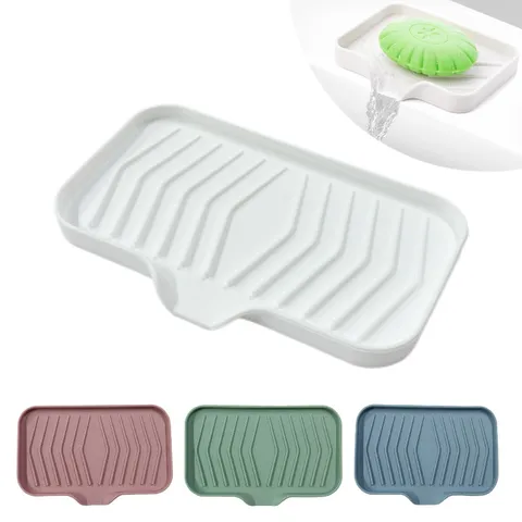 Silicone Soap Dish Drainage Soap Holder Tray Anti-Slip Sponge Storage Rack Waterproof Easy Clean For Bathroom Kitchen Sink Organizer