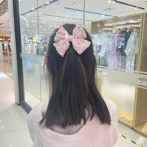 Korean Kids Velvet Sequin Bow Hair Clip Sweet Princess Performance Side Clip Sparkling DIY Bowknot Hair Accessories For Girls