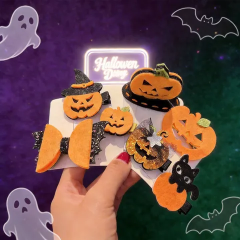Halloween Haarspangen Für Kinder Kürbis Hexenhut Geist Totenkopf Filz Stoff Haarnadel Lustige Cartoon Kopfbedeckung Party Zubehör Geschenk
