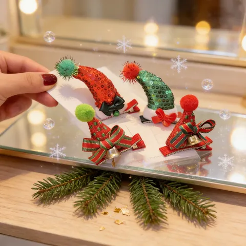 Süßer Weihnachts Hut Haarclip Pailletten Schleife Glocke Krokodil Haarnadel Kinder Festival Kopfschmuck Geschenke