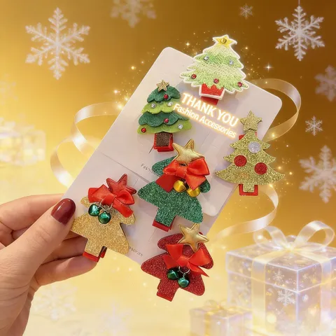 Handgefertigte Weihnachtsbaum Haarspange Für Mädchen Schleife Haarnadel Mit Strass Künstliche Perle Kinder Festival Haarschmuck