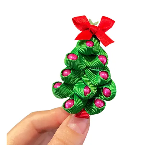 Handgefertigte Weihnachtsbaum Haarspange Für Mädchen Schleife Haarnadel Mit Strass Künstliche Perle Kinder Festival Haarschmuck
