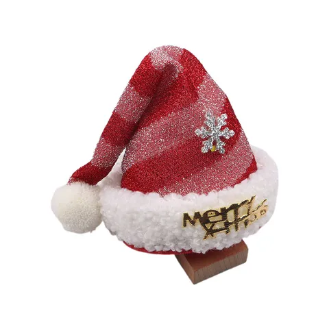 Cute 3D Mini Christmas Santa Hat DIY Hair Accessories Decoration Material Fabric Sequin Plaid Striped Festive Ornament Crafts Half Finished Base Without Clip For Kids Girl Party Supplies