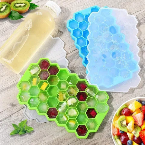 Vassoio per Ghiaccio a Nido d'Ape in Silicone Alimentare Con Coperchio Stampo Flessibile DIY