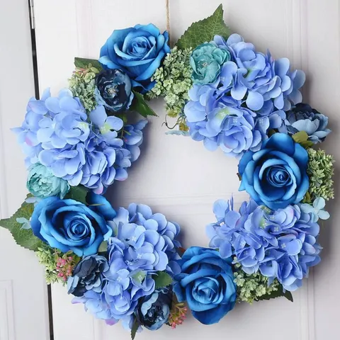 Artificial Silk Hydrangea Lemon Flower Wreath Hanging Door Wall Decor Garland For Living Room Home Decoration