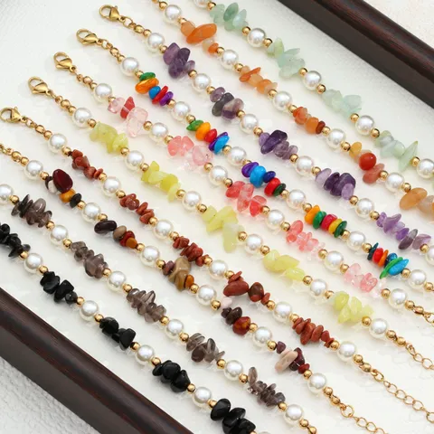 Bracciale in Acciaio Inossidabile 304 Bohémien Con Pietra Naturale Perla d'Acqua Dolce Dolce Fatto a Mano Colorato Bracciale a Catena con Perline per Donna Regalo Gioielli