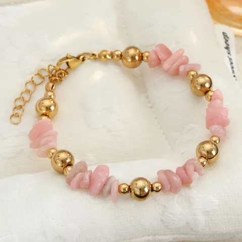 Bracciale con Scaglie di Pietra Naturale per Donna 304 Bracciale con Perline in Acciaio Inossidabile Stile Estivo Regolabile