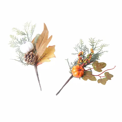 Artificial Maple Leaf Pumpkin Halloween Garland Pick Plastic Fall Floral Stem Home Decor Thanksgiving Decoration