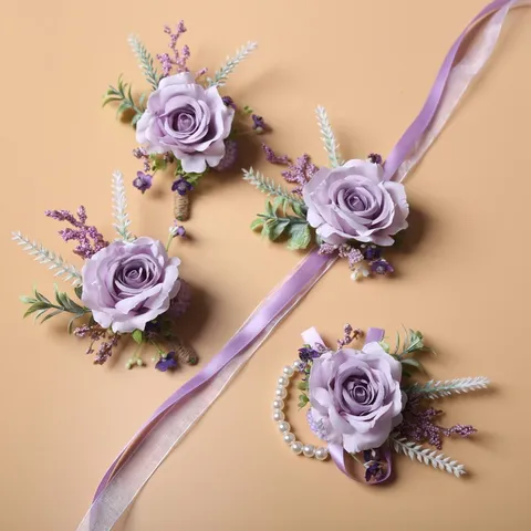 Europese Stijl Bruiloft Boutonnière Polscorsage Kunstmatige Roos Zijden Bloem Lint Parel Bruid Gom Feest Decor