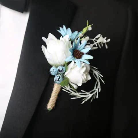 European Forest Style Artificial Rose Silk Flower Corsage Wrist Flower Wedding Groom Boutonniere Bridesmaid Pearl Bracelet