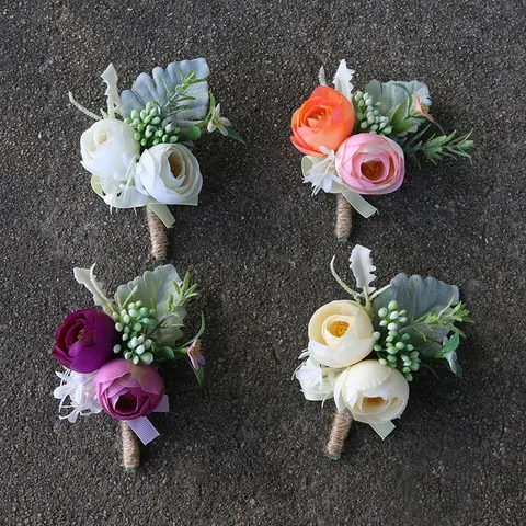 Kunstmatige Rozenbloem Huwelijk Boutonniere En Pols Corsage Rustieke Natuurlijke Stijl Bruidegom Groomsmen Corsage Voor Huwelijksfeest