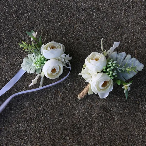 Kunstmatige Rozenbloem Huwelijk Boutonniere En Pols Corsage Rustieke Natuurlijke Stijl Bruidegom Groomsmen Corsage Voor Huwelijksfeest