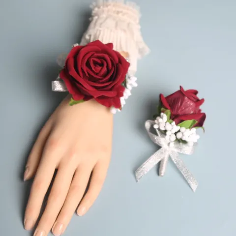 Europese Bruiloft Bruidegom Boutonniere Kunstmatige Rozenbloem Polscorsage Bruidsmeisje Handbloem Feest Decor