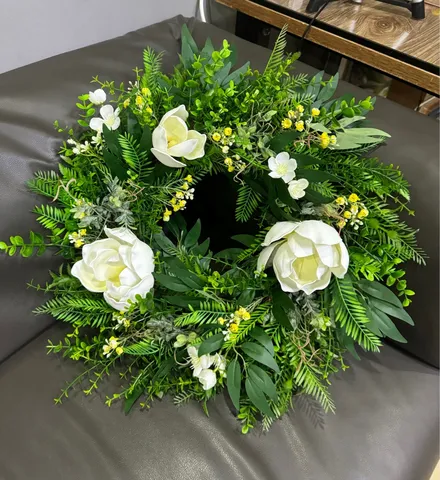 Artificial Flower Wreath Peony Magnolia Green Plant Wreath Indoor Outdoor Front Door Wall Hanging Home Decor