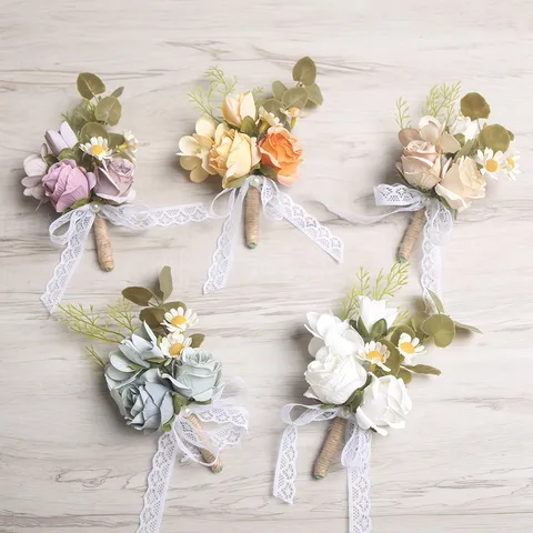Kunstmatige Zijden Roos Bloem Korsage Polsbloem Huwelijk Feest Zakelijk Pak Decoratie Kant Strik Zijden Bloem