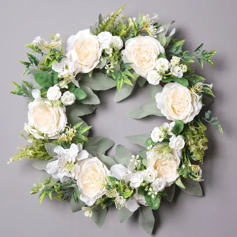 American Style Artificial Peony Rose Flower Wreath Silk Flower Hanging Garland For Wedding Home Door Wall Decor