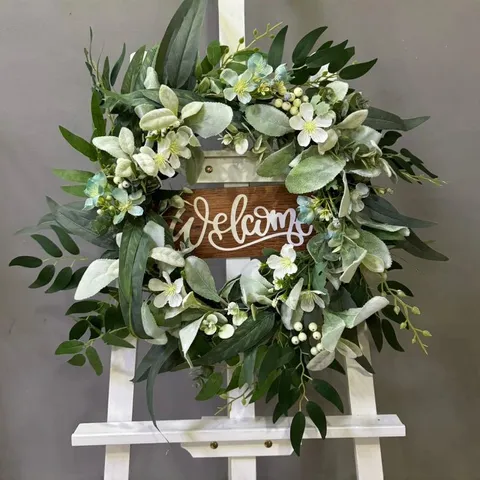 Spring Artificial Flower Wreath Silk Peony Rose Eucalyptus Garland For Front Door Wall Hanging Home Decor