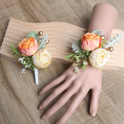 Handmade Fabric Rose Flower Corsage And Wrist Flower Set Wedding Party Celebration Dress Floral Accessories