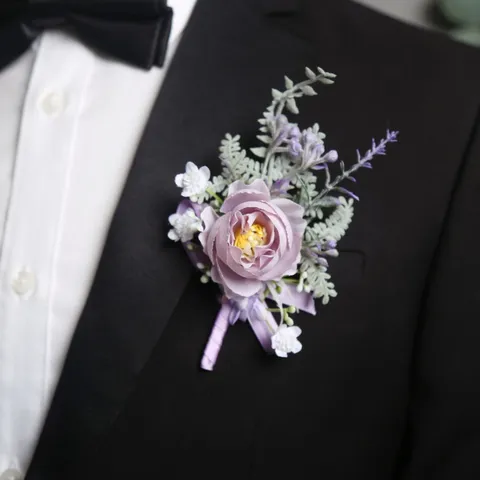 Bruiloft Boutonniere Polskorsage Set Zijden Roos Bloem Bruidegom Getuige Korsages Trouwfeest Pak Decoratie