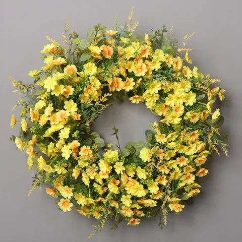 Eucalyptus Artificial Flower Small Daisy Lavender Garland Front Door Hanging Home Decor Silk Floral Wreath Ornament